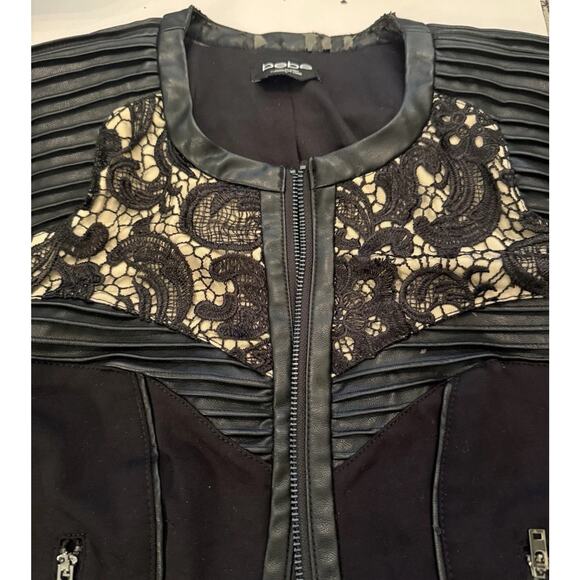 Preowned Ladies Bebe Black Cropped Mixed Media Jacket Size 2 - Picture 3 of 12